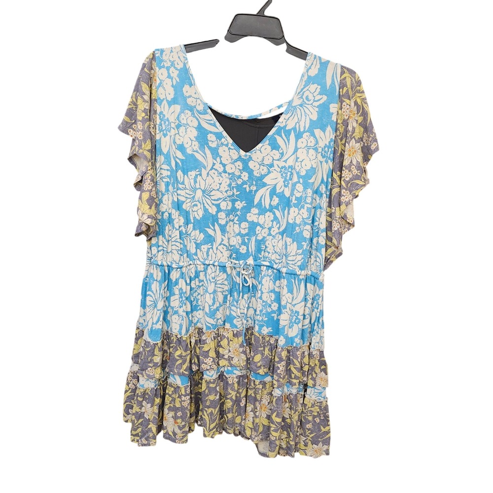 Daily Practice by Anthropologie Floral Tiered Ruffle Mini Dress Blue 2X Summer